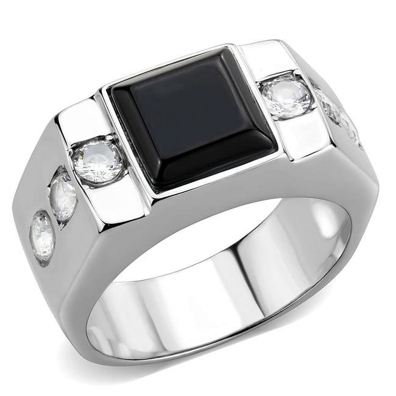 Men High Polished Stainless Steel Ring with Synthetic in Jet - Size 13