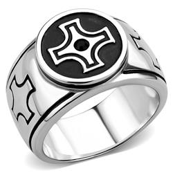 TK3617-13 Men High Polished Stainless Steel Ring with Top Grade Crystal in Jet - Size 13