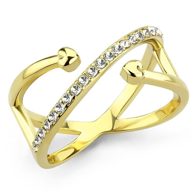 Women IP Gold Stainless Steel Ring with Top Grade Crystal in Clear - Size 7