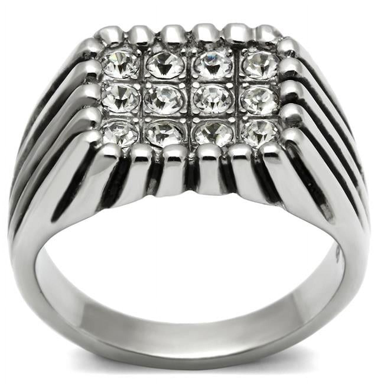 TK363-8 Men High Polished Stainless Steel Ring with Top Grade Crystal in Clear - Size 8