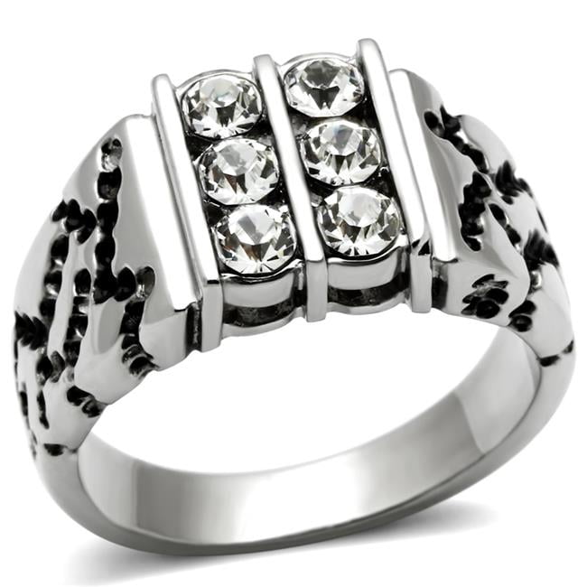 TK365-9 Men High Polished Stainless Steel Ring with Top Grade Crystal in Clear - Size 9