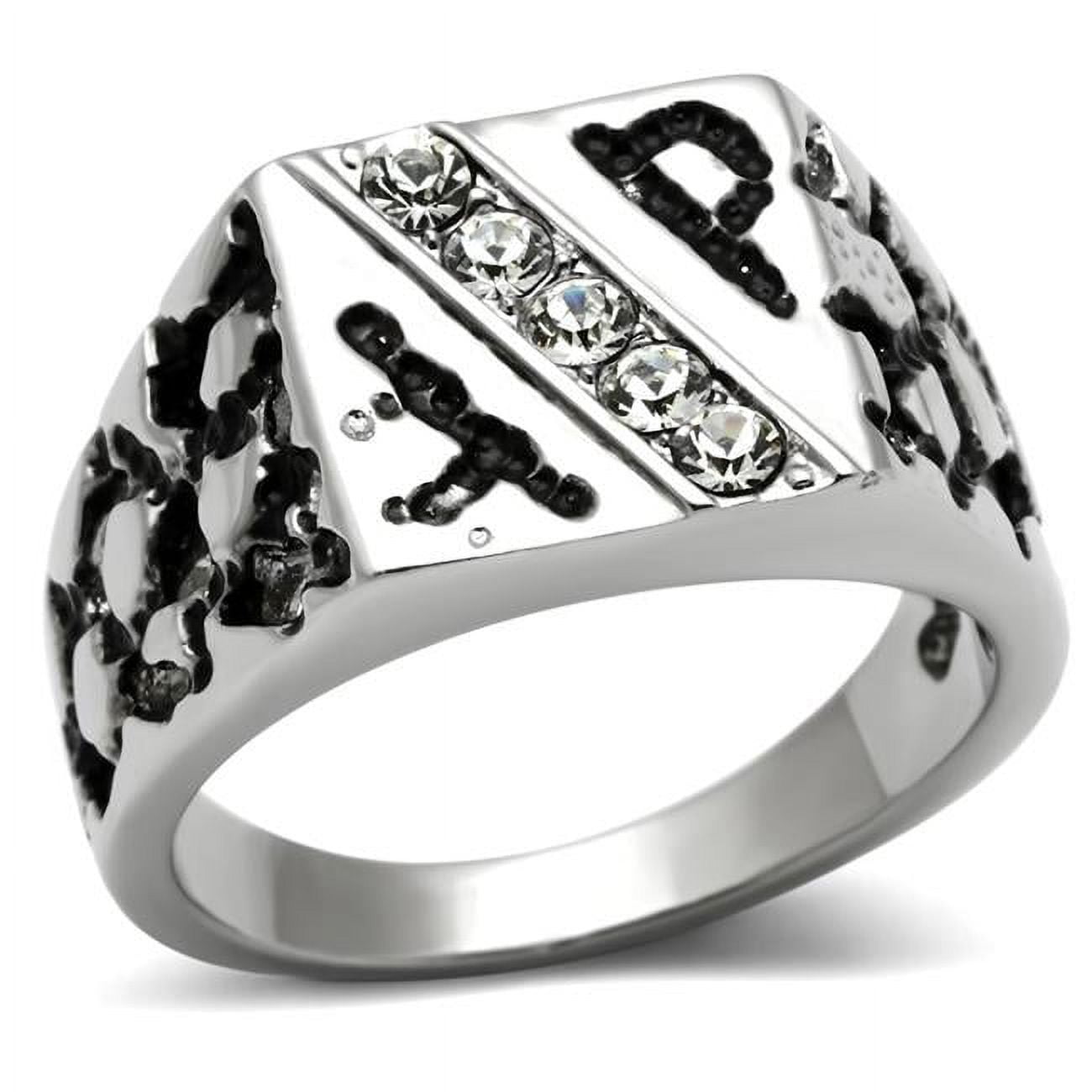 TK367-10 Men High Polished Stainless Steel Ring with Top Grade Crystal in Clear - Size 10
