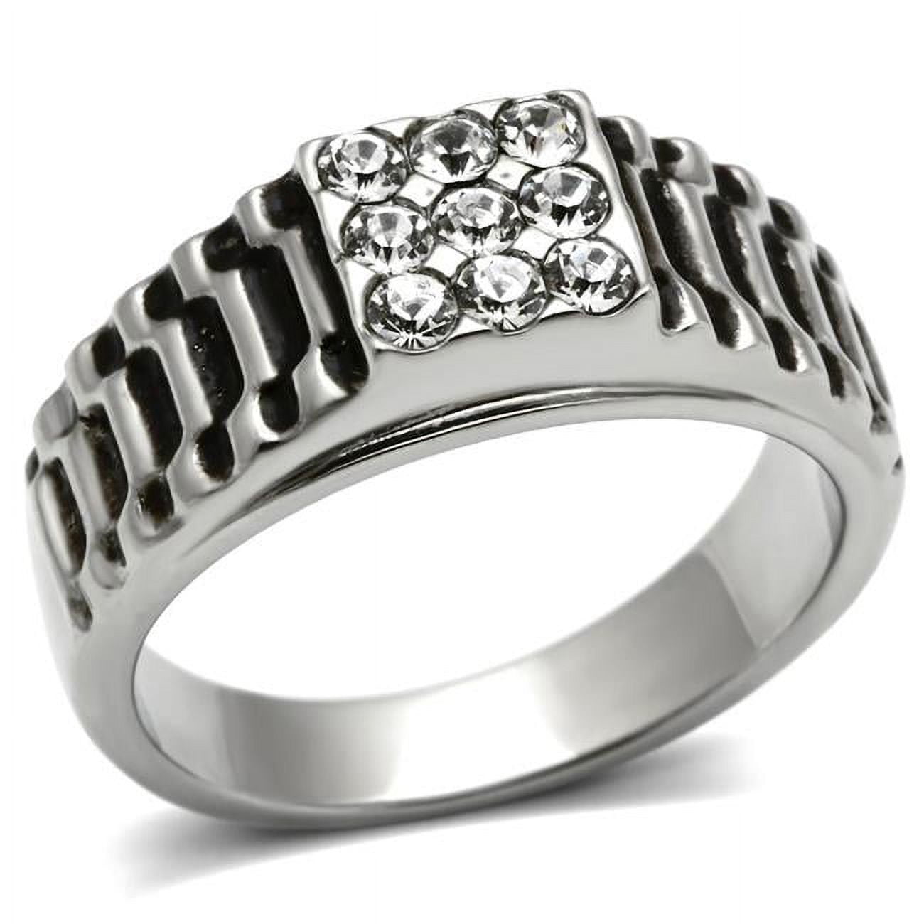TK368-13 Men High Polished Stainless Steel Ring with Top Grade Crystal in Clear - Size 13