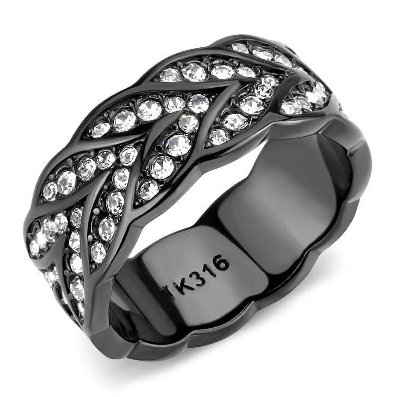 Women IP Black Stainless Steel Ring with Top Grade Crystal in Clear - Size 5
