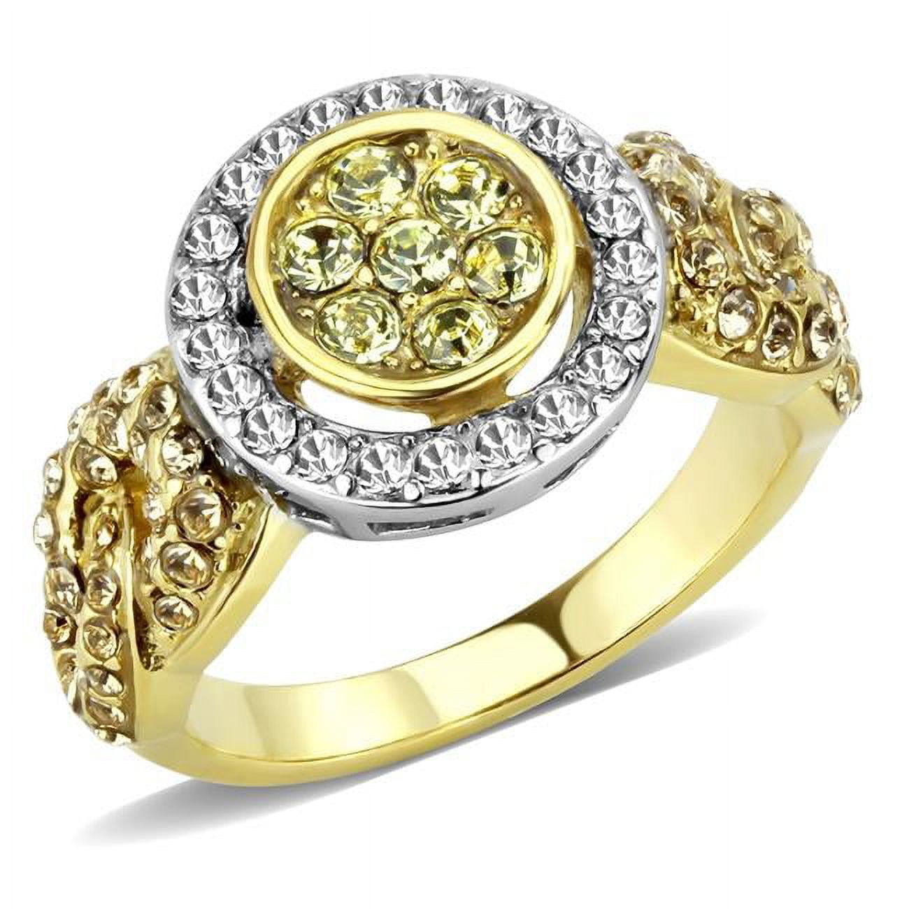 Women Two-Tone IP Gold Stainless Steel Ring with Top Grade Crystal in Multi Color - Size 5