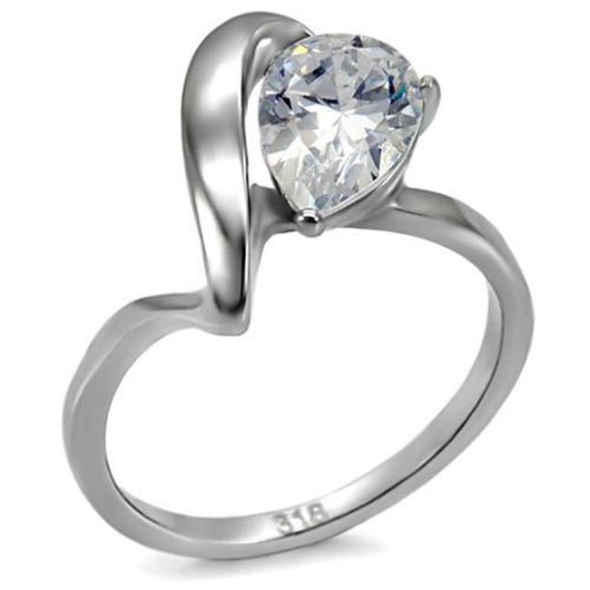Women High Polished Stainless Steel Ring with AAA Grade CZ in Clear - Size 5