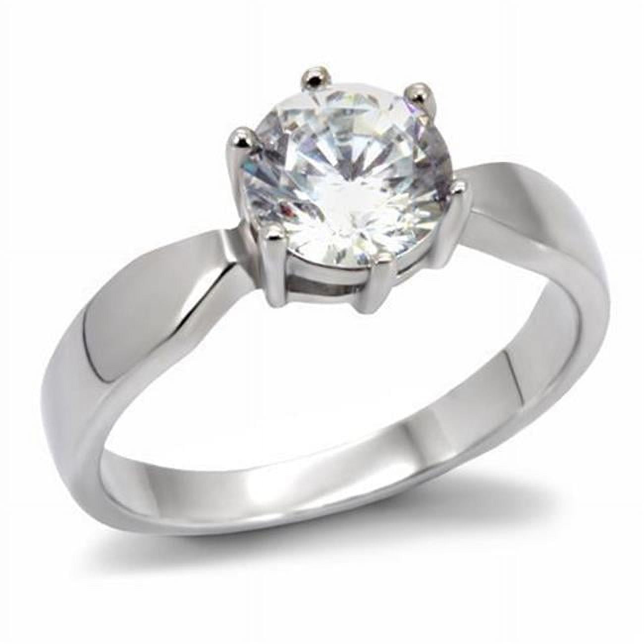 Women High Polished Stainless Steel Ring with AAA Grade CZ in Clear - Size 5