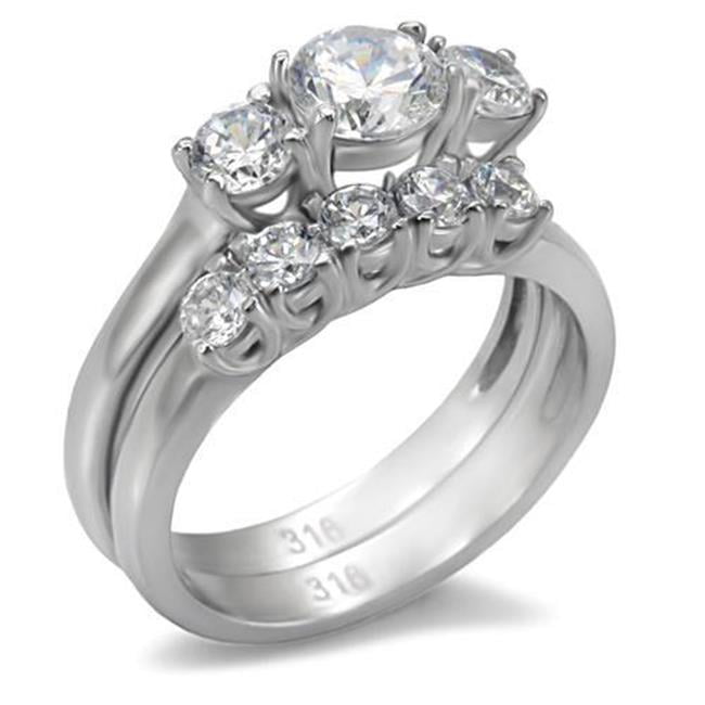 TK098-5 Women High Polished Stainless Steel Ring with AAA Grade CZ in Clear - Size 5