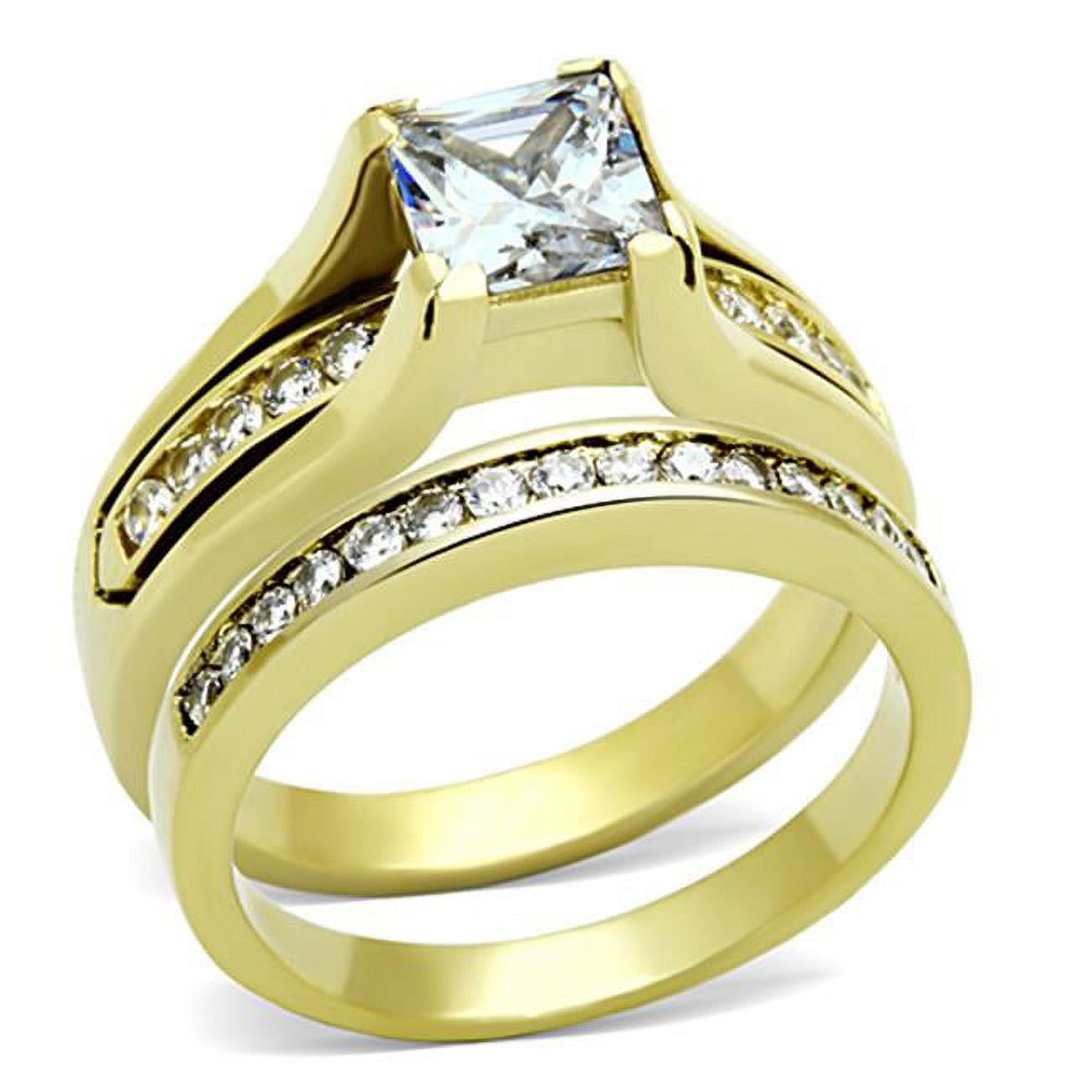 Women IP Gold Stainless Steel Ring with AAA Grade CZ in Clear - Size 10