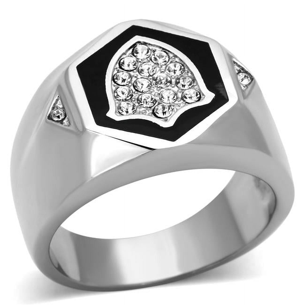Men High Polished Stainless Steel Ring with Top Grade Crystal in Clear - Size 13