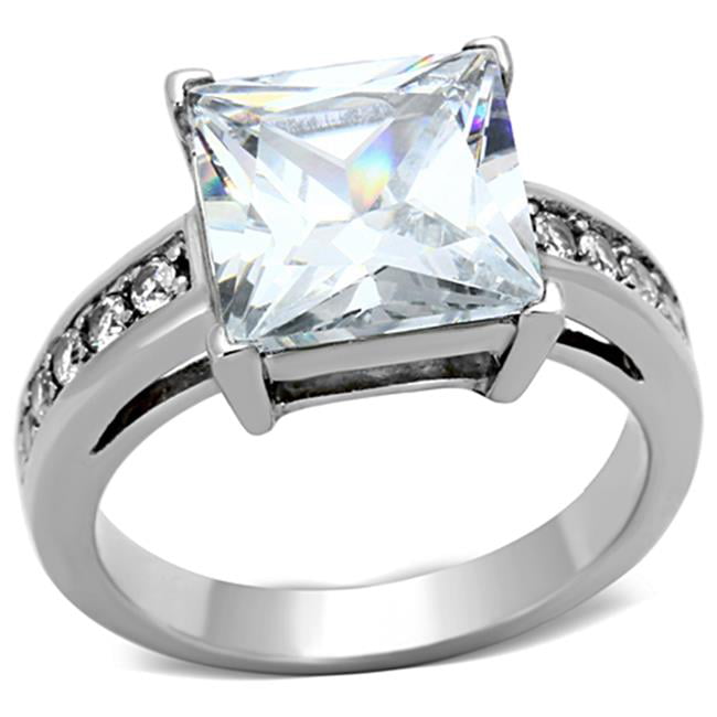 Women High Polished Stainless Steel Ring with AAA Grade CZ in Clear - Size 10