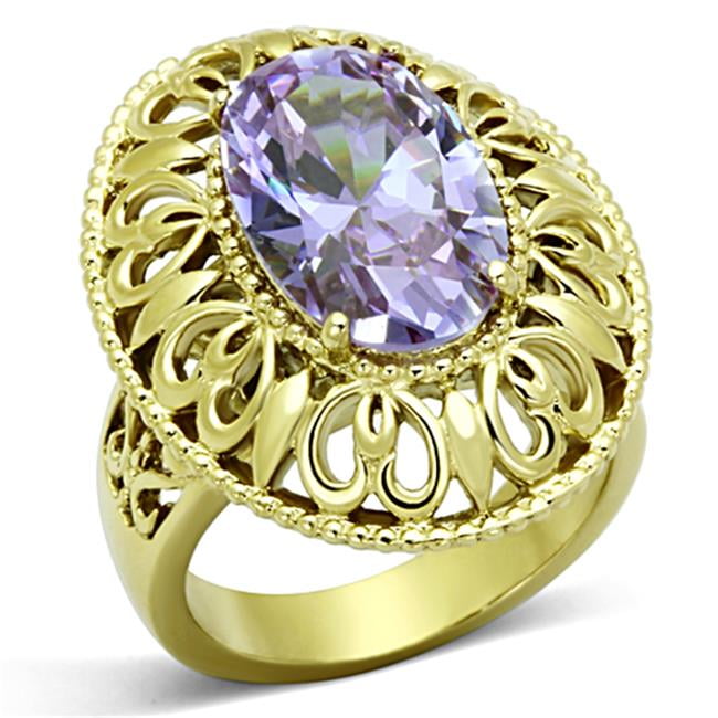 TK1110-8 Women IP Gold Stainless Steel Ring with AAA Grade CZ in Light Amethyst - Size 8
