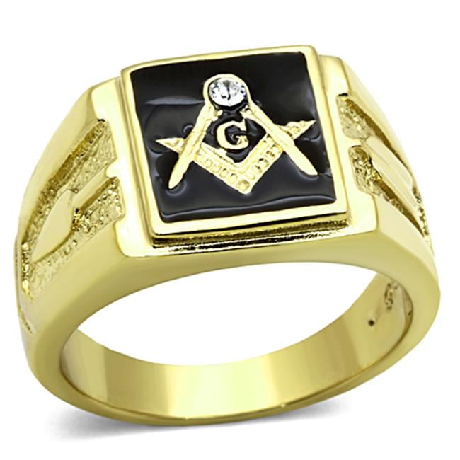 TK1159-9 Men IP Gold Stainless Steel Ring with Top Grade Crystal in Clear - Size 9