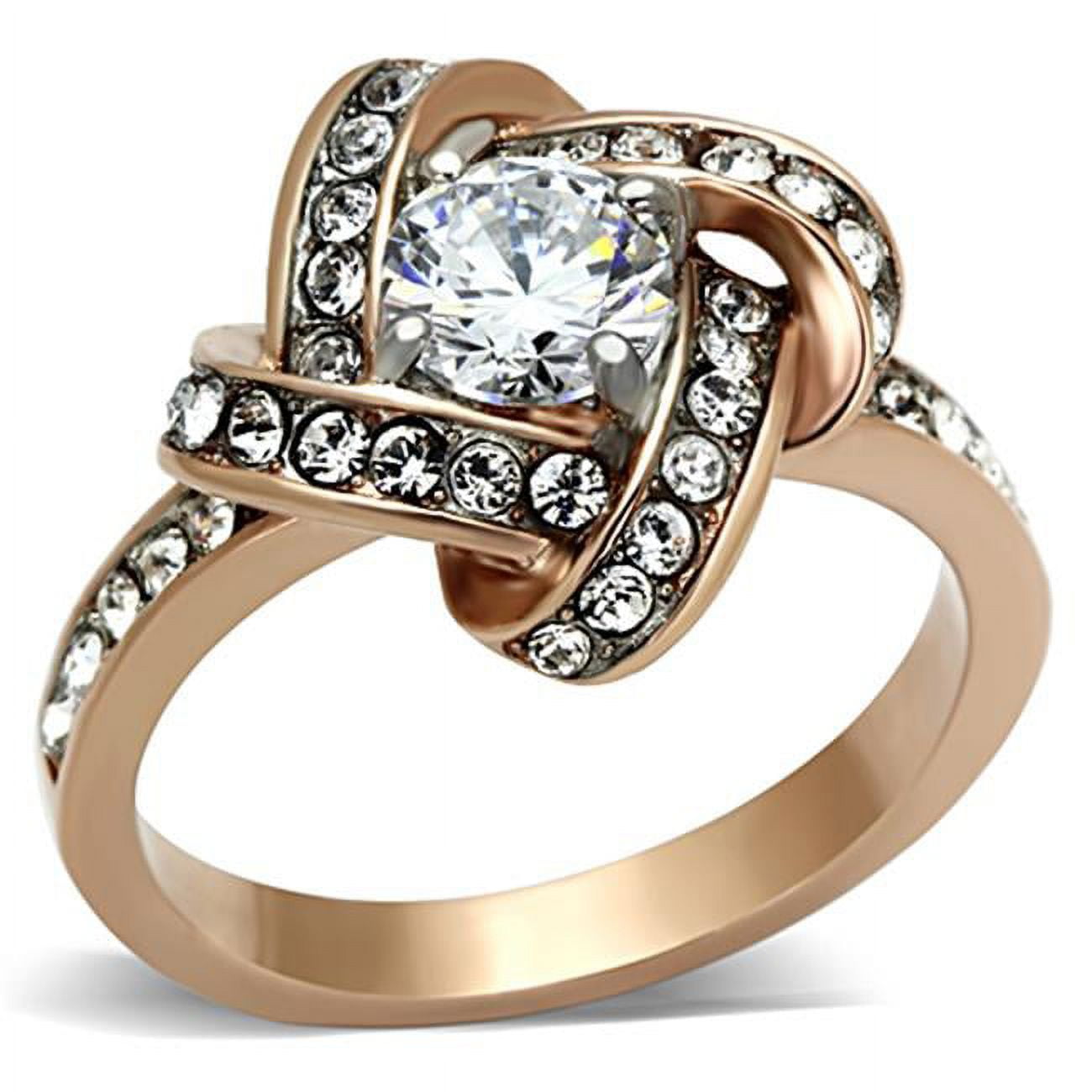 Women Two-Tone IP Rose Gold Stainless Steel Ring with AAA Grade CZ in Clear - Size 10