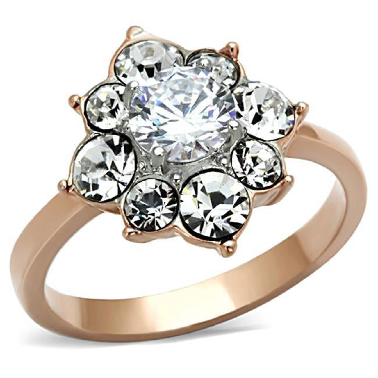Women Two-Tone IP Rose Gold Stainless Steel Ring with AAA Grade CZ in Clear - Size 10