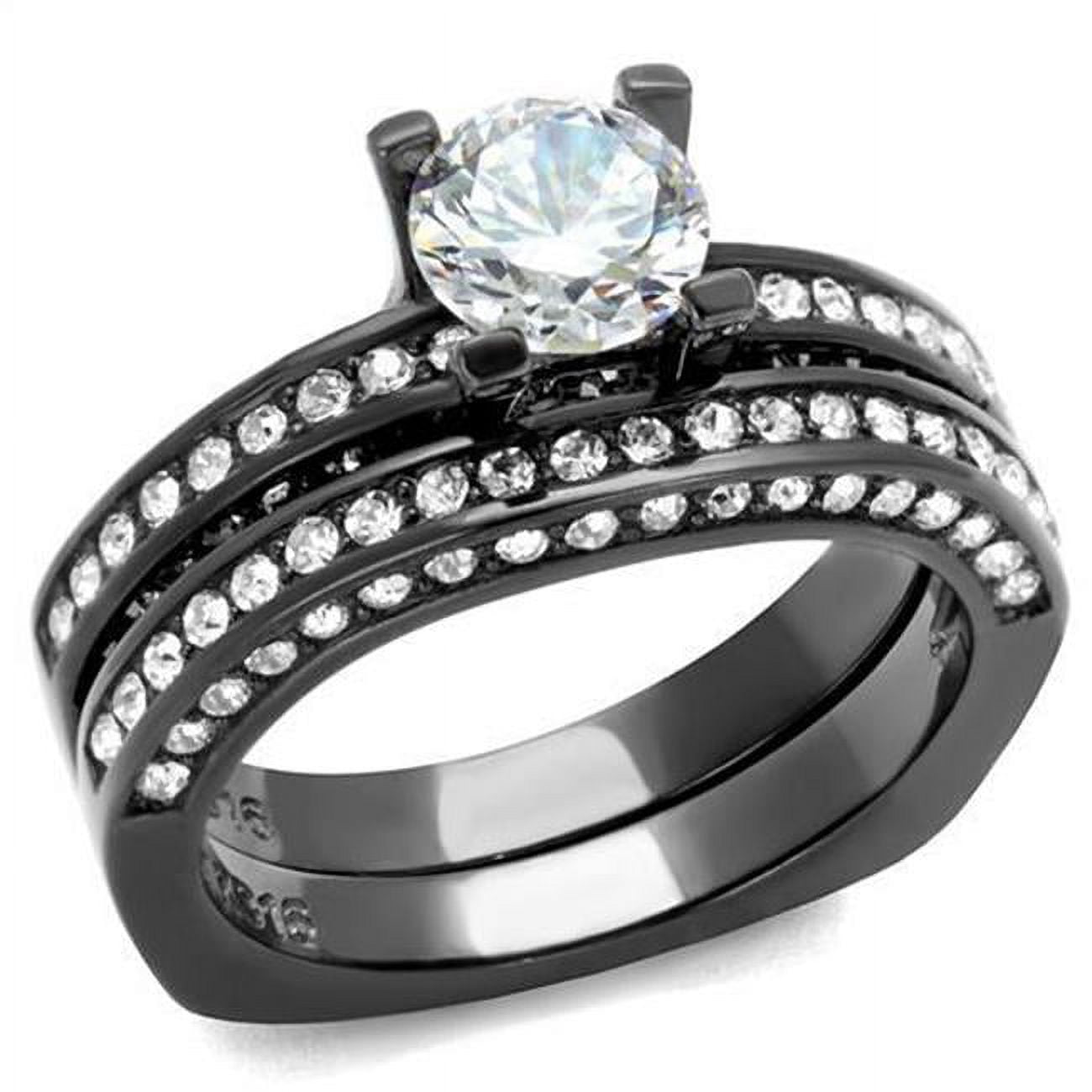 Women IP Light Black Stainless Steel Ring with AAA Grade CZ in Clear - Size 5