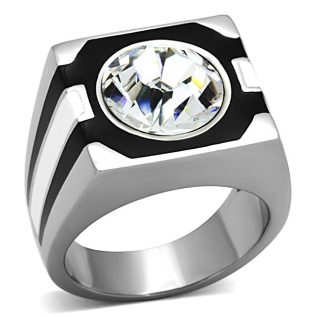 TK1181-12 Men High Polished Stainless Steel Ring with Top Grade Crystal in Clear - Size 12