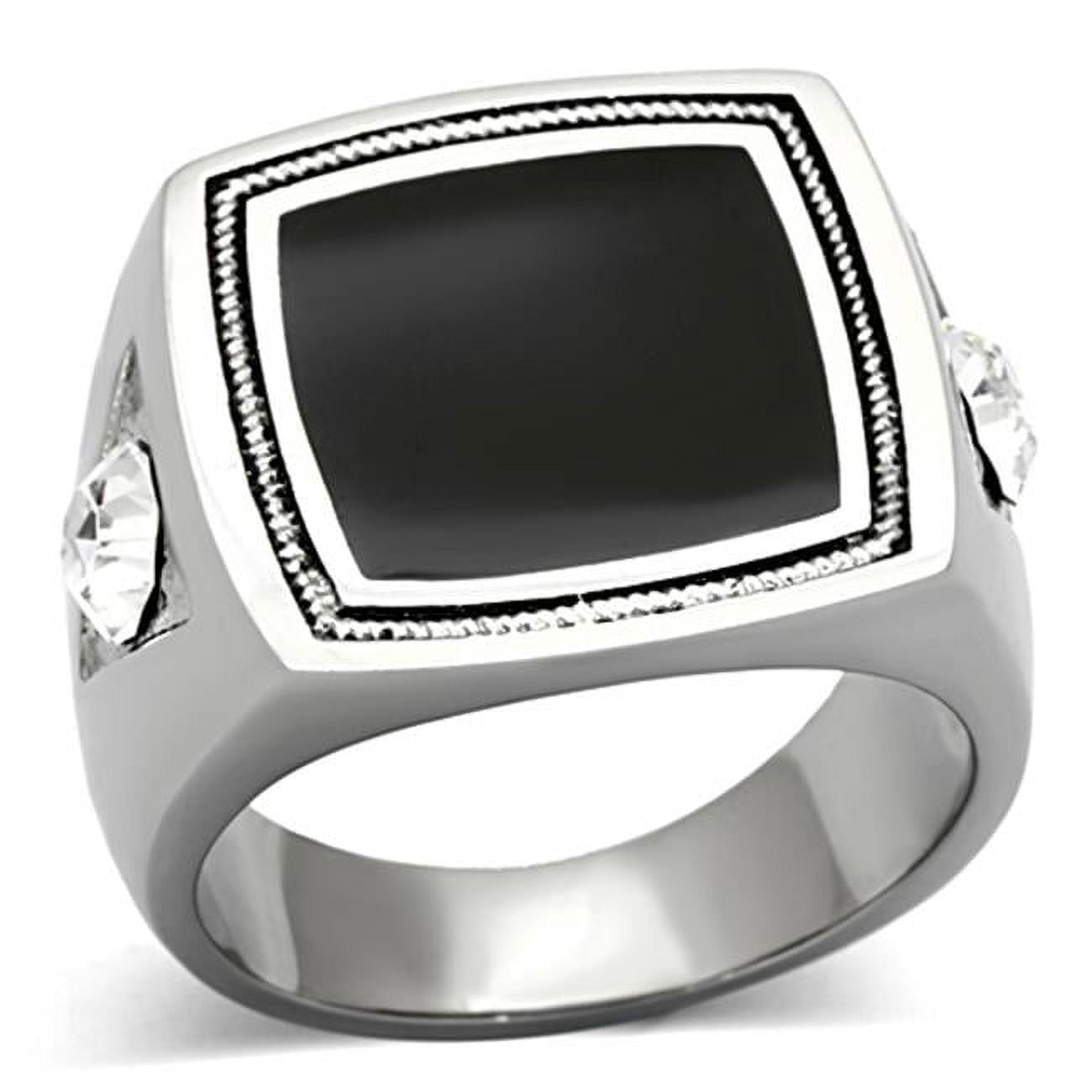 TK1182-8 Men High Polished Stainless Steel Ring with Top Grade Crystal in Clear - Size 8