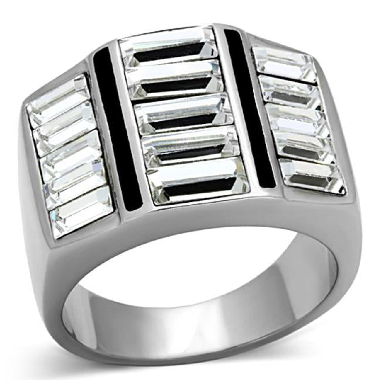 TK1185-8 Men High Polished Stainless Steel Ring with Top Grade Crystal in Clear - Size 8