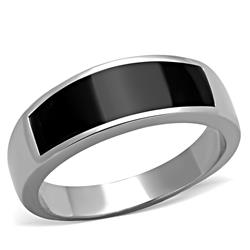 Men High Polished Stainless Steel Ring with Epoxy in Jet - Size 10