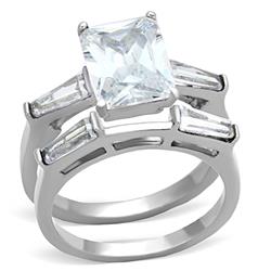 Women High Polished Stainless Steel Ring with AAA Grade CZ in Clear - Size 6