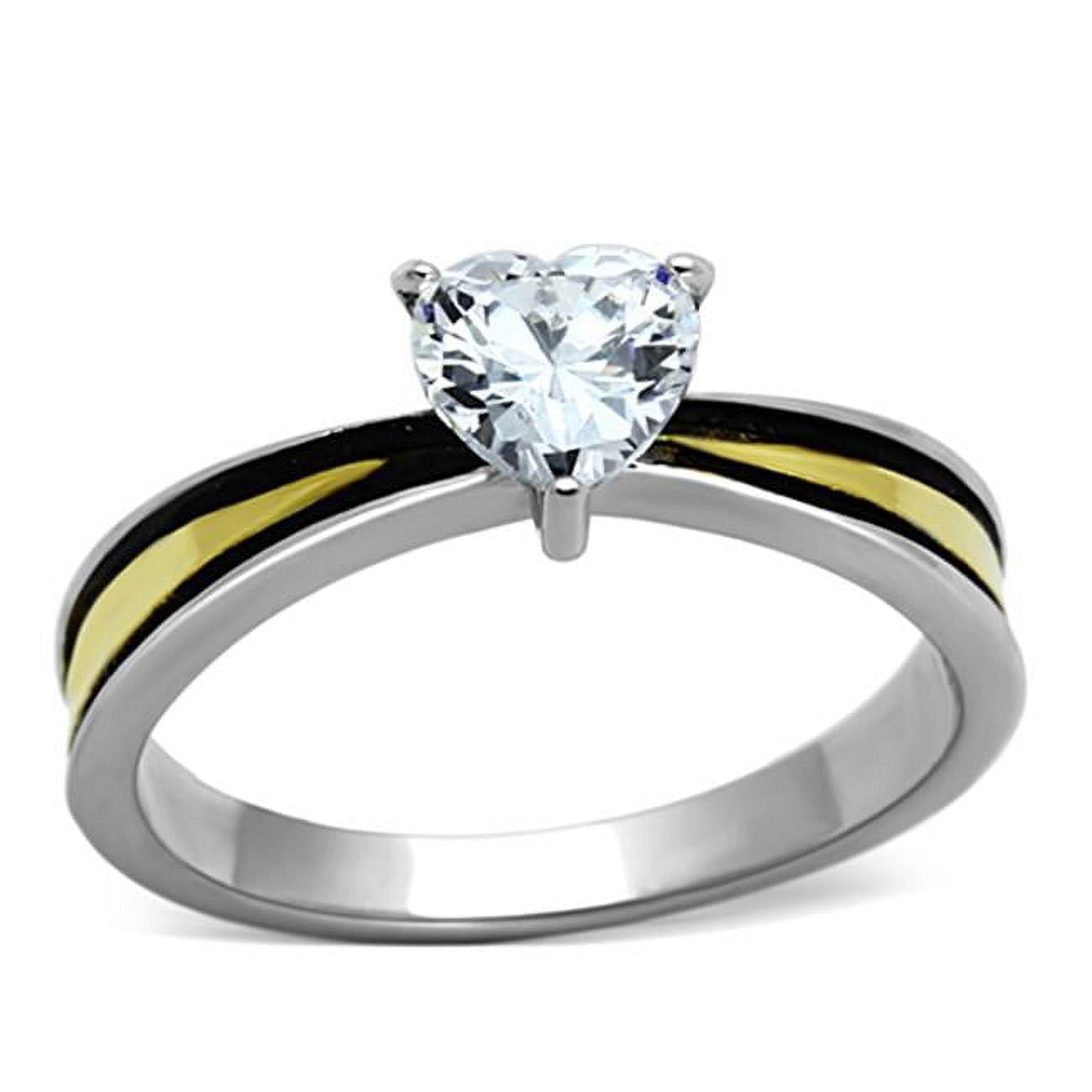 Women Two-Tone IP Gold Stainless Steel Ring with AAA Grade CZ in Clear - Size 8