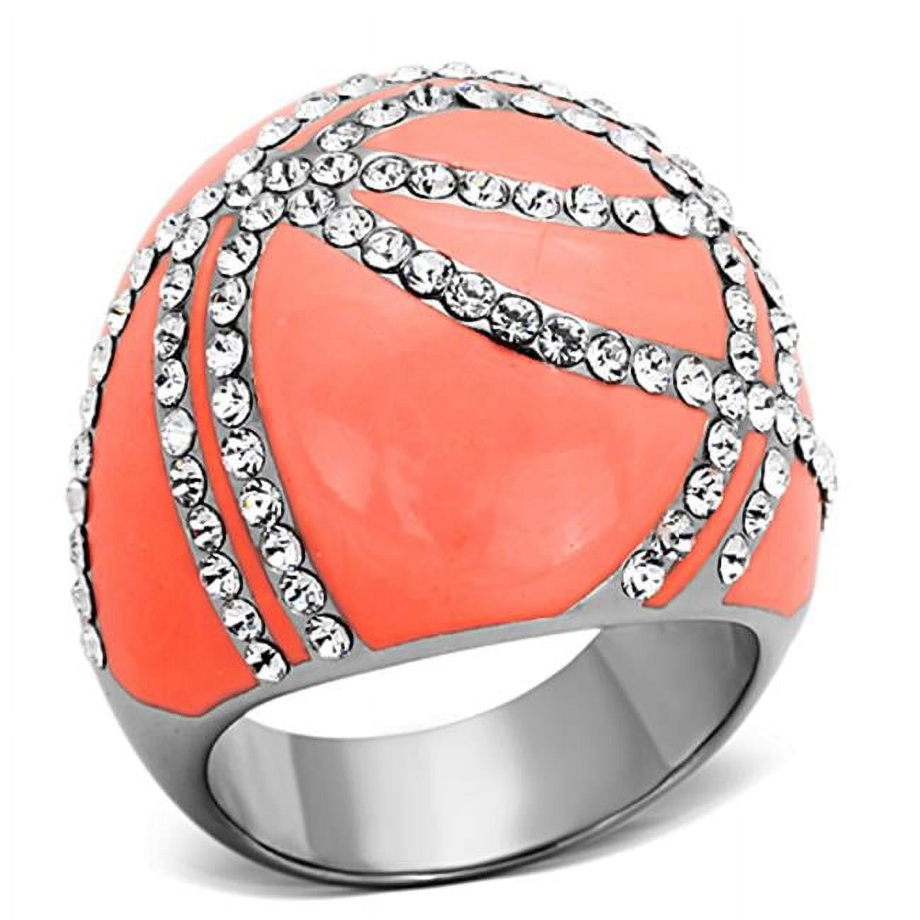 Women High Polished Stainless Steel Ring with Top Grade Crystal in Clear - Size 8