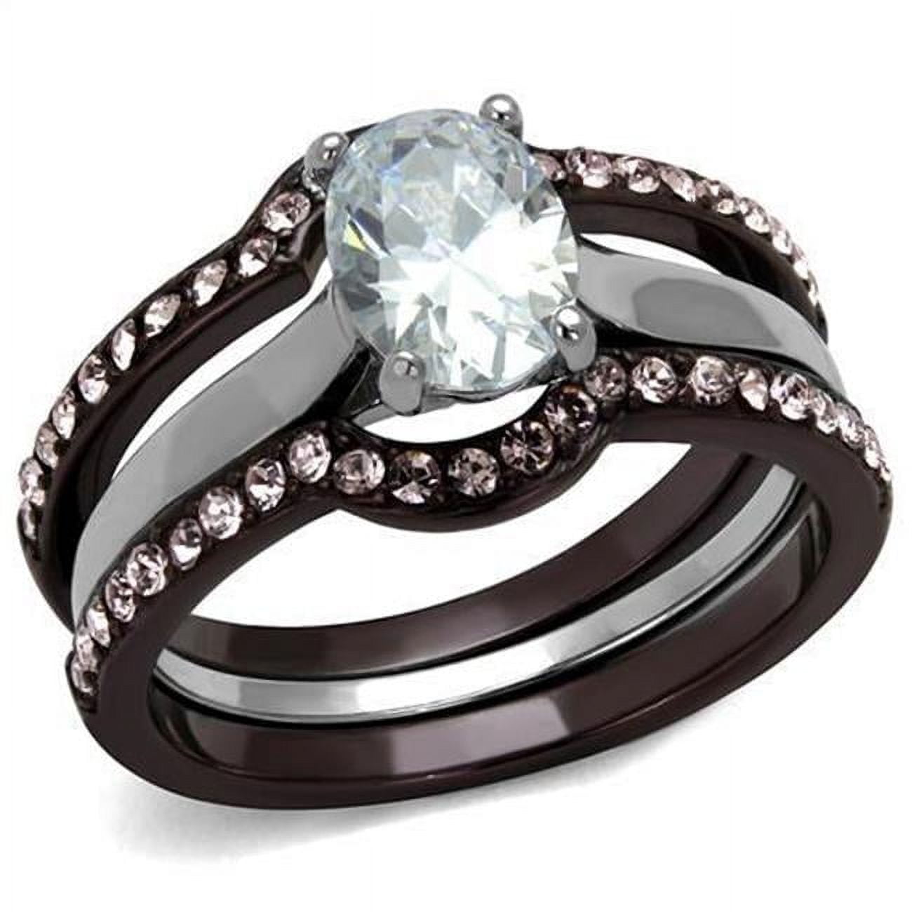 Women Two Tone IP Dark Brown Stainless Steel Ring with AAA Grade CZ in Clear - Size 8