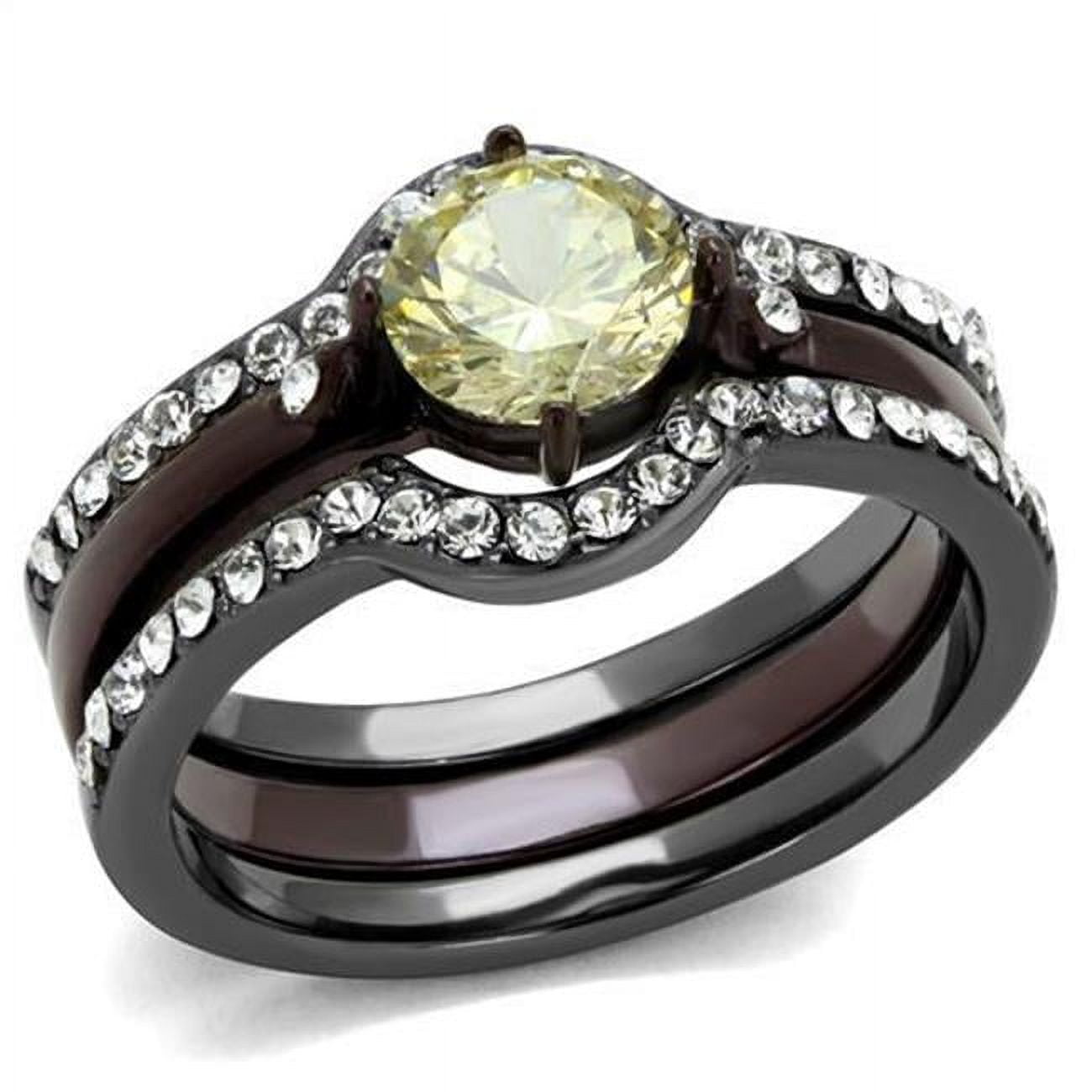 TK1346DC-6 Women IP Light Black & IP Dark Brown Stainless Steel Ring with AAA Grade CZ in Citrine Yellow - Size 6