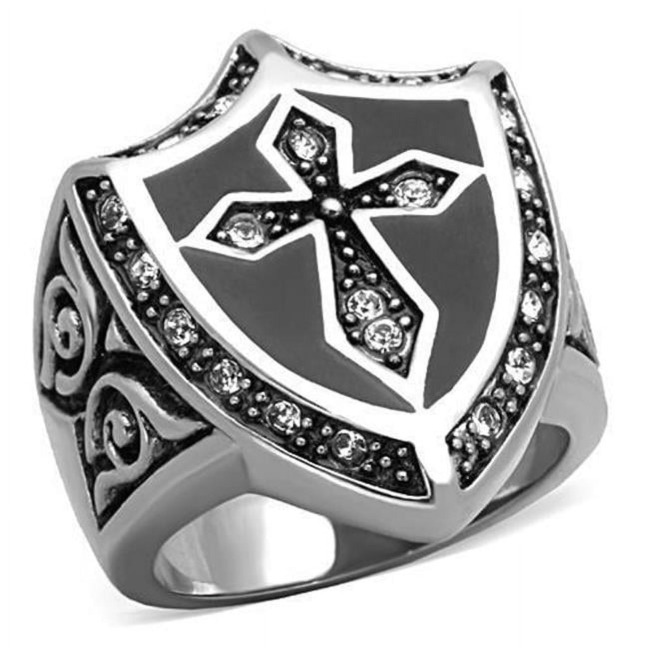 Men High Polished Stainless Steel Ring with Top Grade Crystal in Clear - Size 13