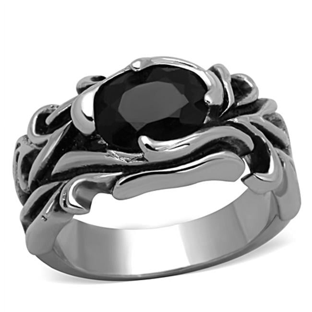 TK1355-9 Men High Polished Stainless Steel Ring with Synthetic in Jet - Size 9
