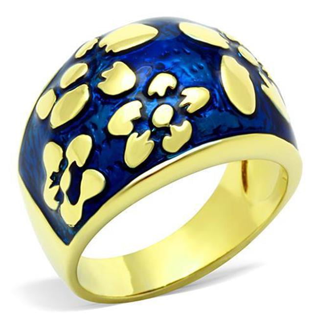 Women IP Gold Stainless Steel Ring with Epoxy in Capri Blue - Size 5