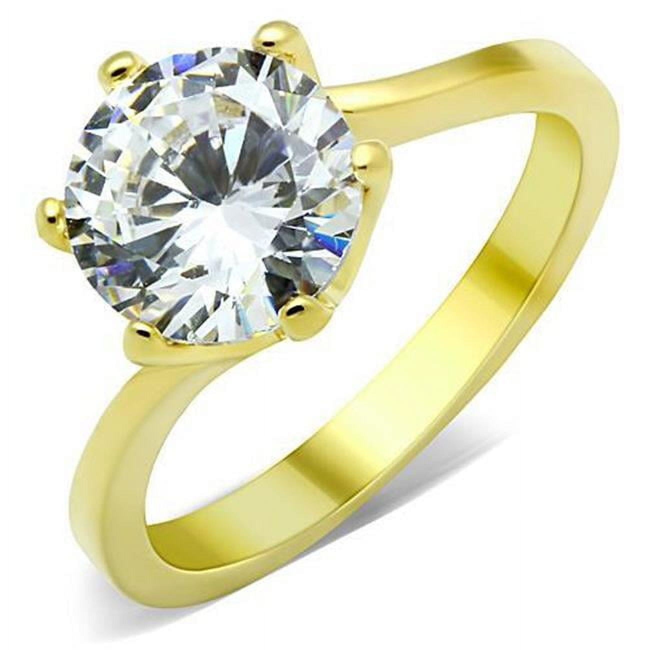 Women IP Gold Stainless Steel Ring with AAA Grade CZ in Clear - Size 7