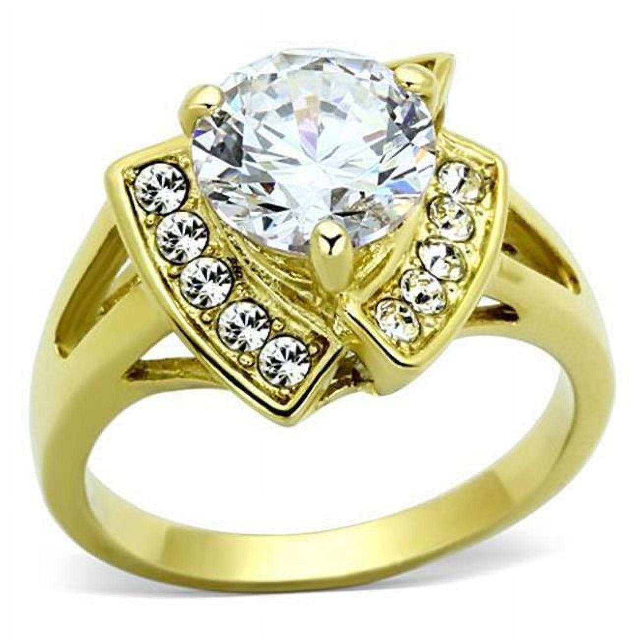 Women IP Gold Stainless Steel Ring with AAA Grade CZ in Clear - Size 9