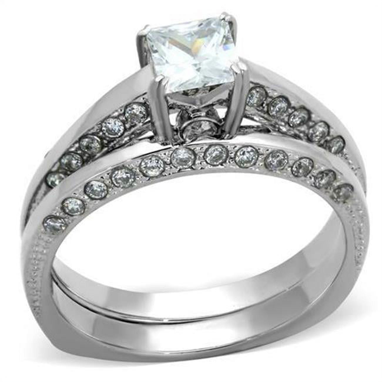 Women High Polished Stainless Steel Ring with AAA Grade CZ in Clear - Size 7
