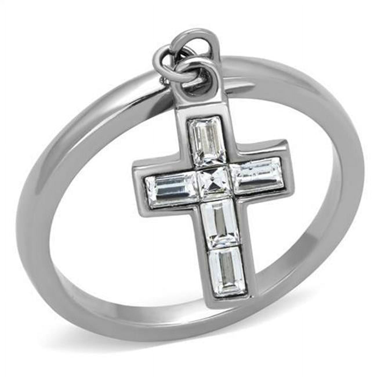 Women High Polished Stainless Steel Ring with AAA Grade CZ in Clear - Size 8