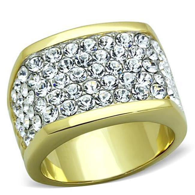 Women Two-Tone IP Gold Stainless Steel Ring with Top Grade Crystal in Clear - Size 5