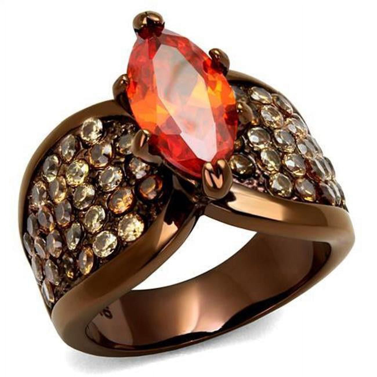 Women IP Coffee Light Stainless Steel Ring with AAA Grade CZ in Orange - Size 7