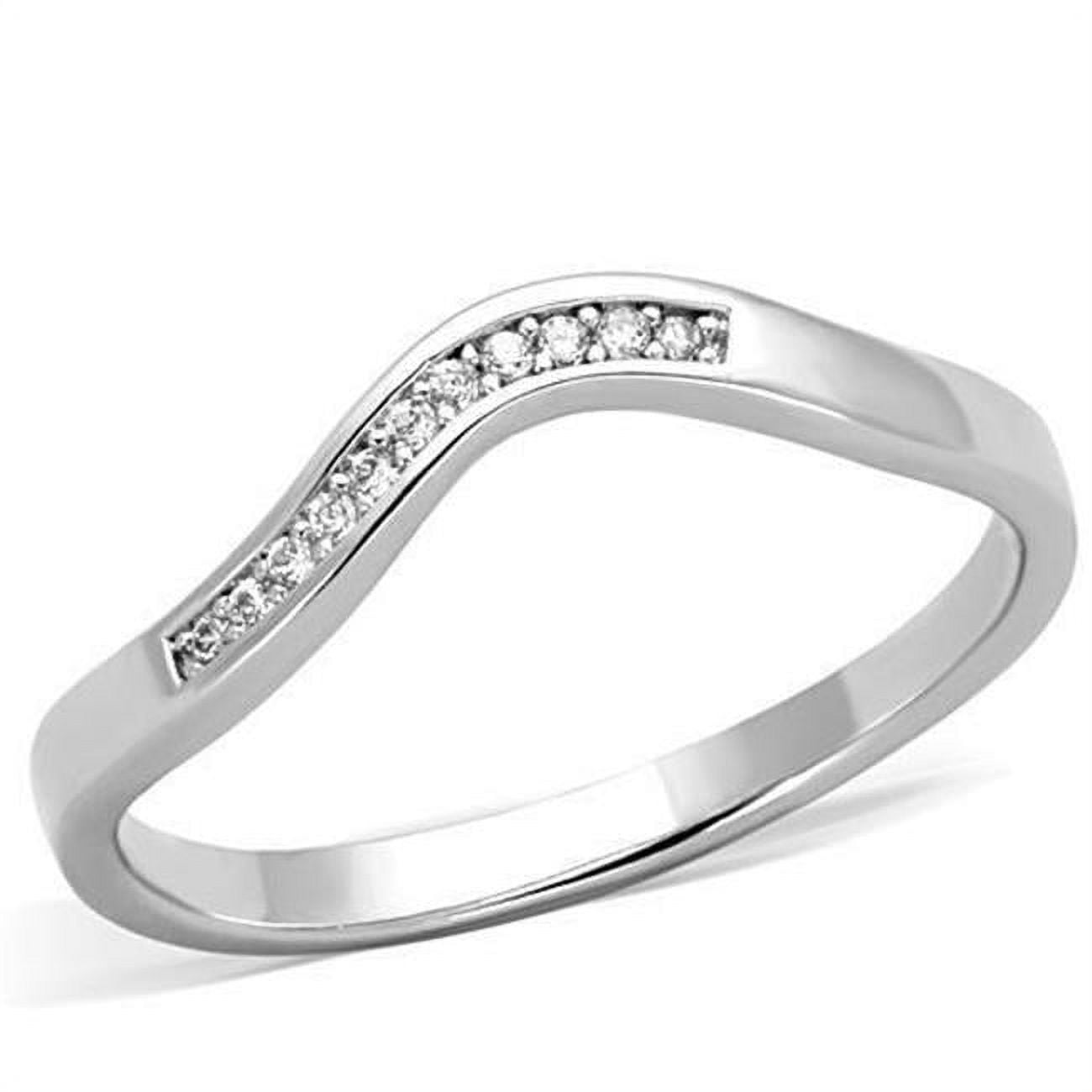 Women High Polished Stainless Steel Ring with AAA Grade CZ in Clear - Size 6