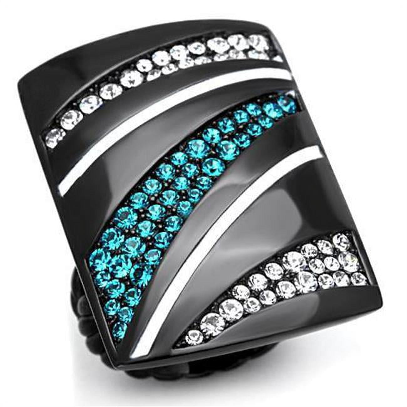 TK1736-5 Women IP Black Stainless Steel Ring with Top Grade Crystal in Blue Zircon - Size 5