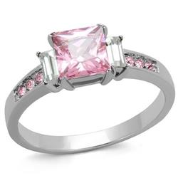 Women High Polished Stainless Steel Ring with AAA Grade CZ in Rose - Size 10