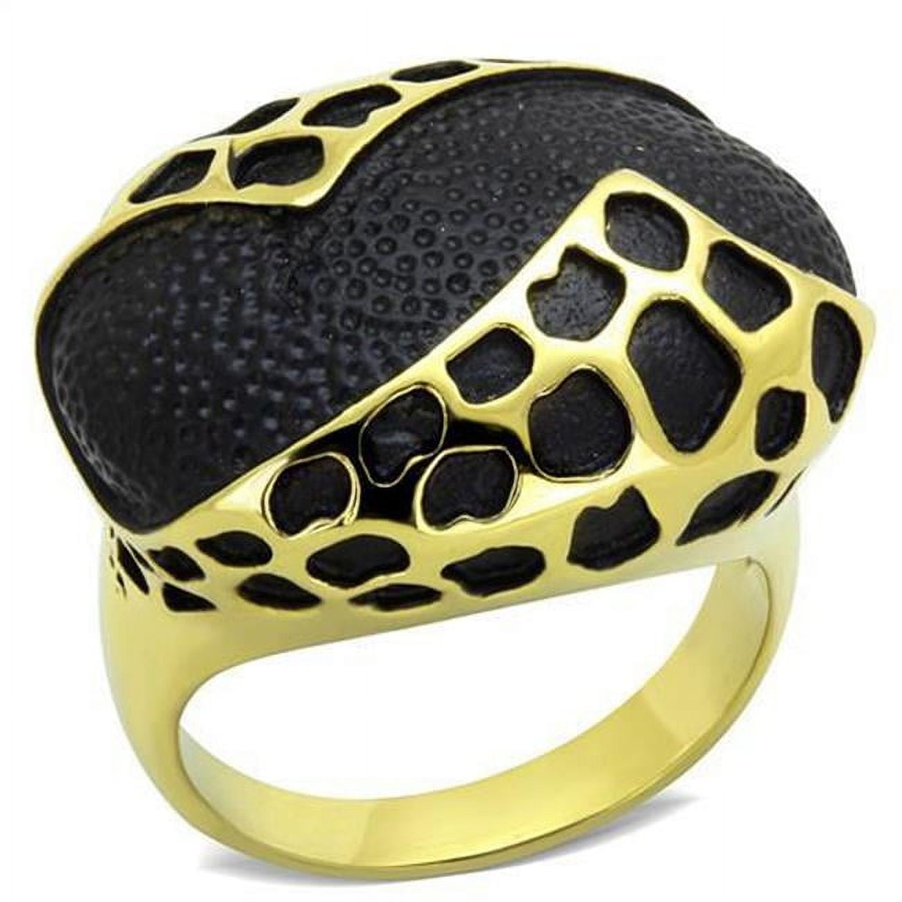 Women IP Gold Stainless Steel Ring with Epoxy in Jet - Size 9