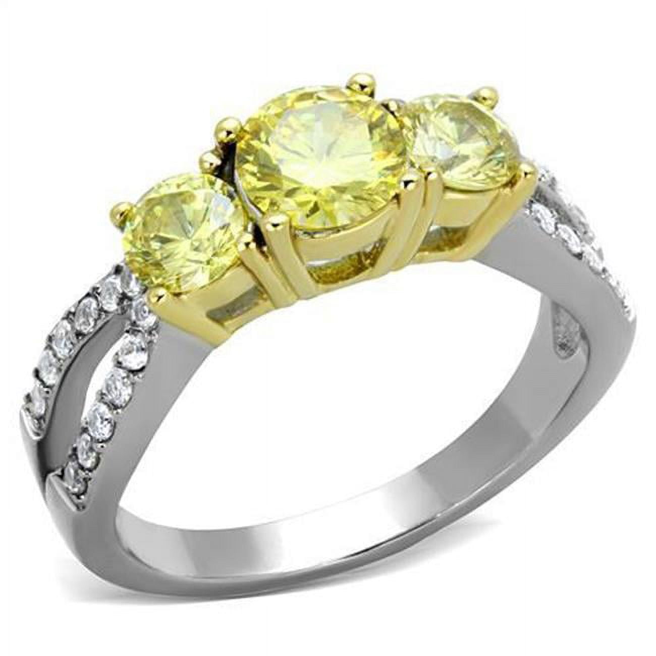 Women Two-Tone IP Gold Stainless Steel Ring with AAA Grade CZ in Topaz - Size 9