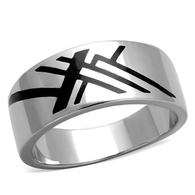 Men High Polished Stainless Steel Ring with Epoxy in Jet - Size 9