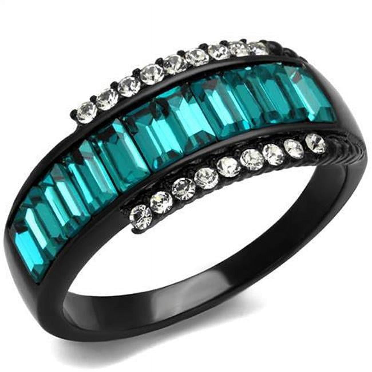 TK2190-9 Women IP Black Stainless Steel Ring with Top Grade Crystal in Blue Zircon - Size 9