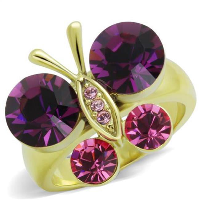 Women IP Gold Stainless Steel Ring with Top Grade Crystal in Amethyst - Size 8
