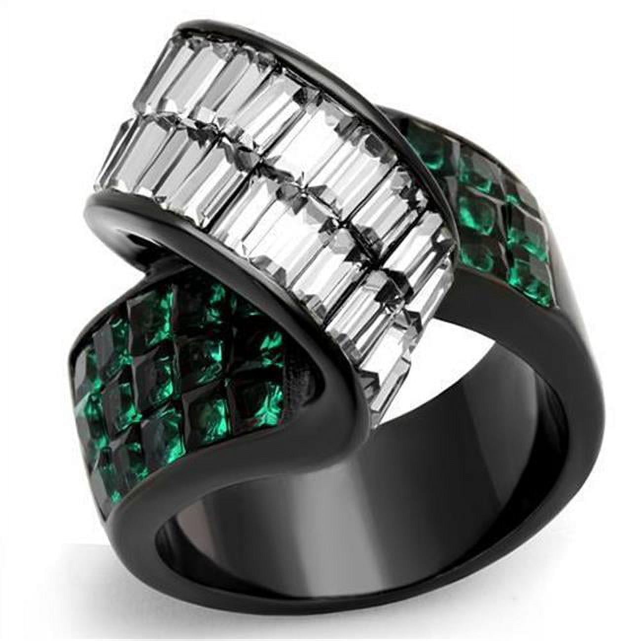 TK2199-10 Women IP Black Stainless Steel Ring with Synthetic in Blue Zircon - Size 10