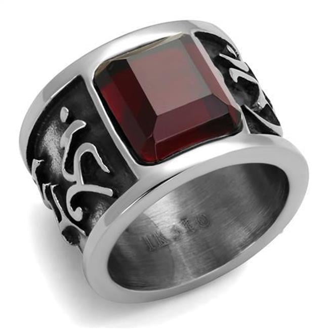 TK1964-8 Men High Polished Stainless Steel Ring with Synthetic in Siam - Size 8