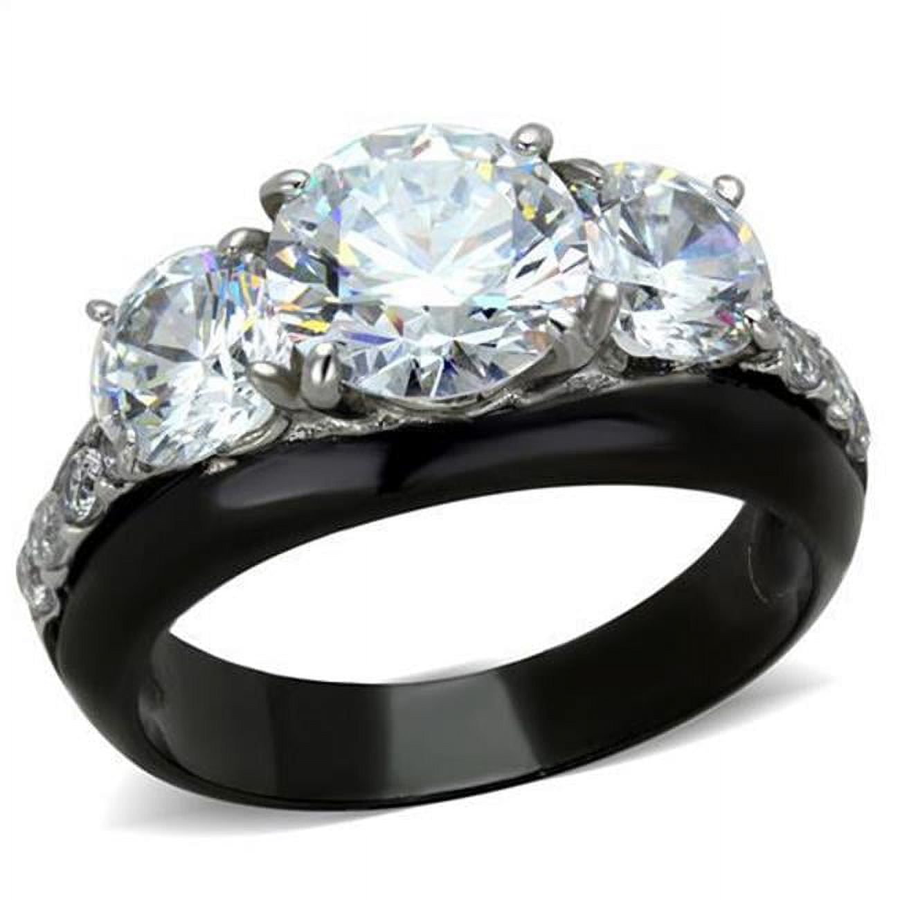 Women Two-Tone IP Black Stainless Steel Ring with AAA Grade CZ in Clear - Size 9
