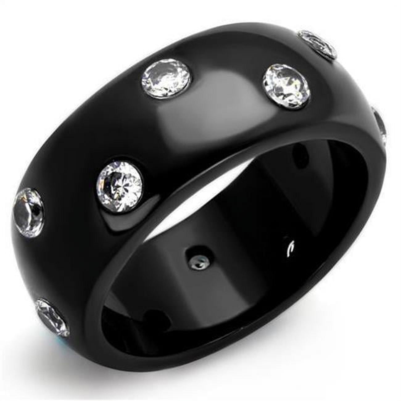 Women IP Black Stainless Steel Ring with AAA Grade CZ in Clear - Size 9
